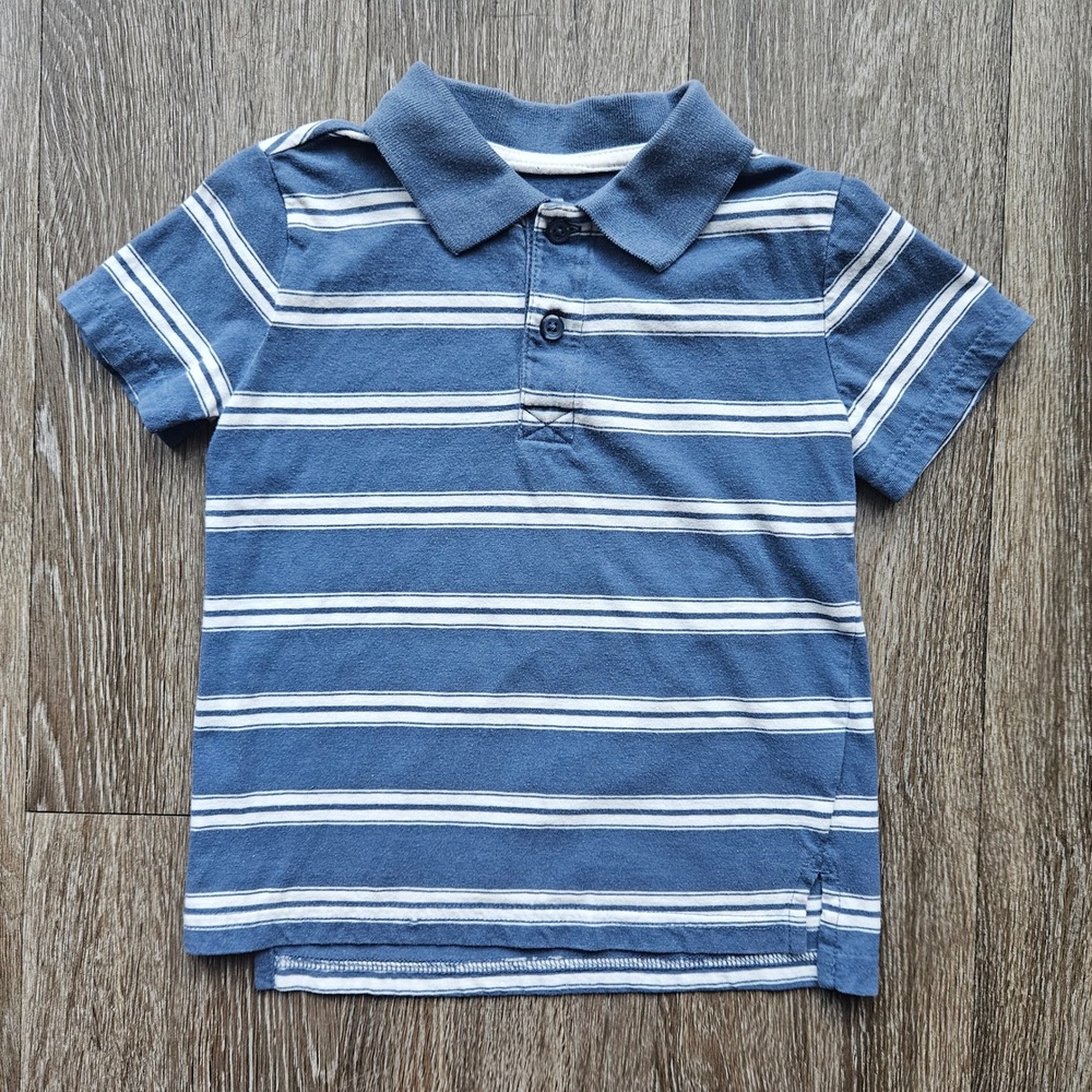 Cherokee Kids Blue White Stripe Short Sleeve Polo Shirt Size 4T